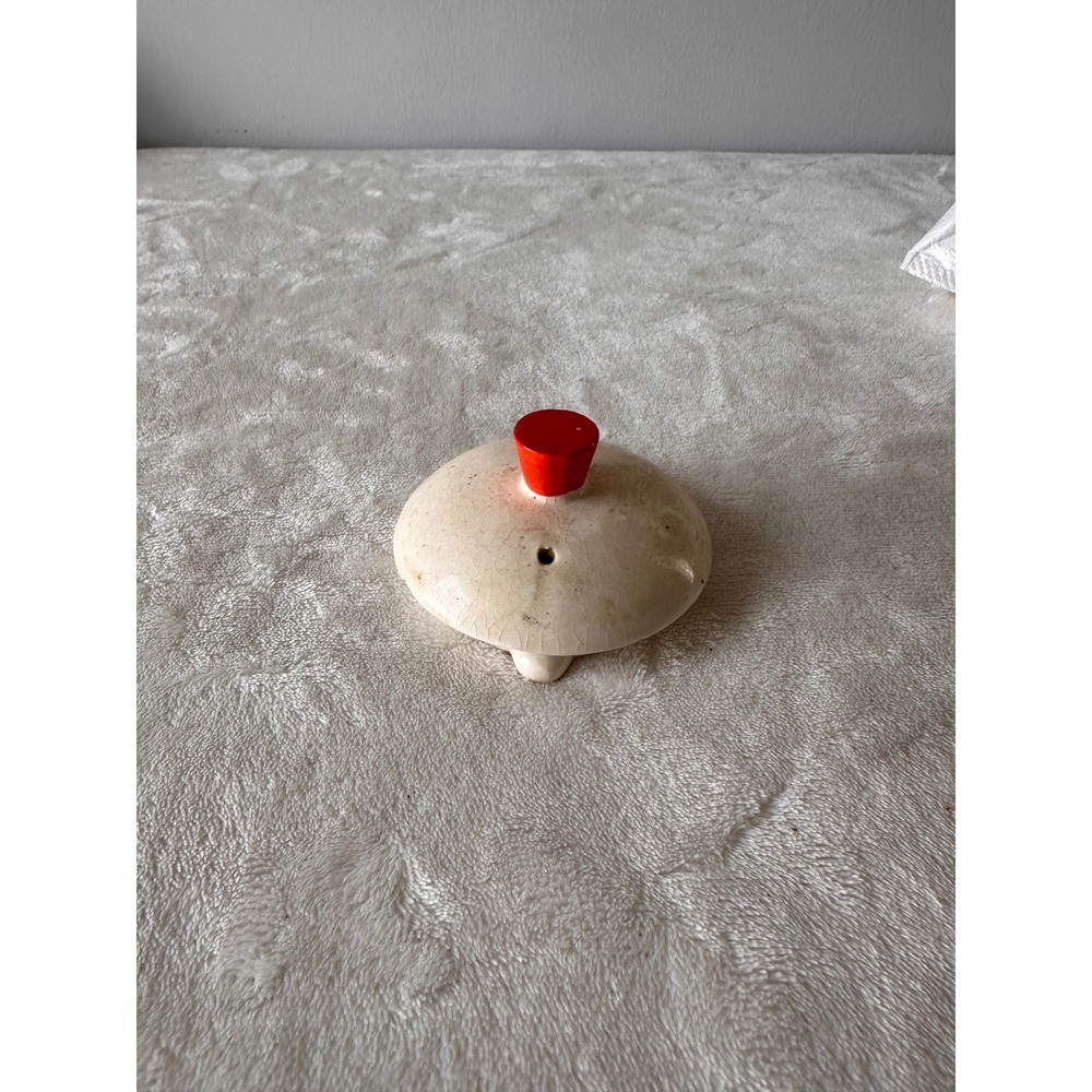 Vintage Ceramic Teapot Replacement Lid Cream with Red Knob Steam Vent Notched